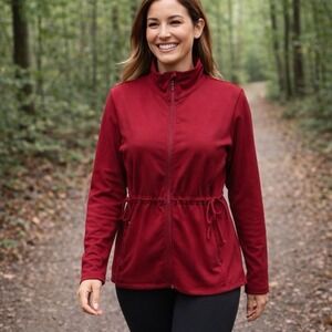 prAna Eliza Athletic Jacket Womens Medium Burgundy Cinch Waist Hike Travel Camp
